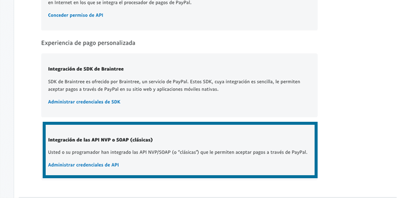 Administra las credenciales de API para Paypal