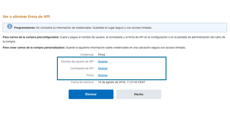 Ver firma de API para PayPal