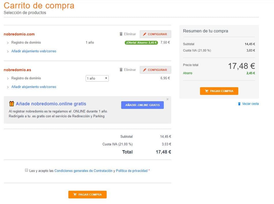 pago del dominio