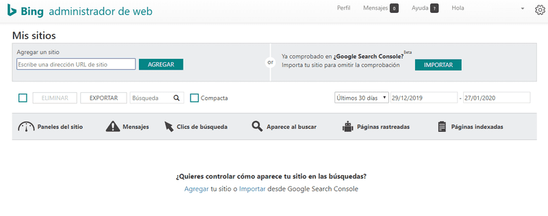 Importar um site para o webmasters tools do Bing